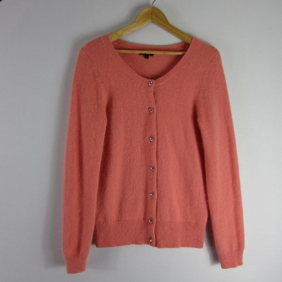 New Apt 9 Womens Medium Coral Pink LS Angora Cardigan Sweater Rhinestone Buttons - Picture 6 of 8